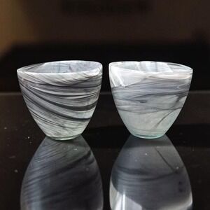 Ecoglass Gray Smoke Planter Bowls, Set of 2, Swirl Design Recycled Art Glassware